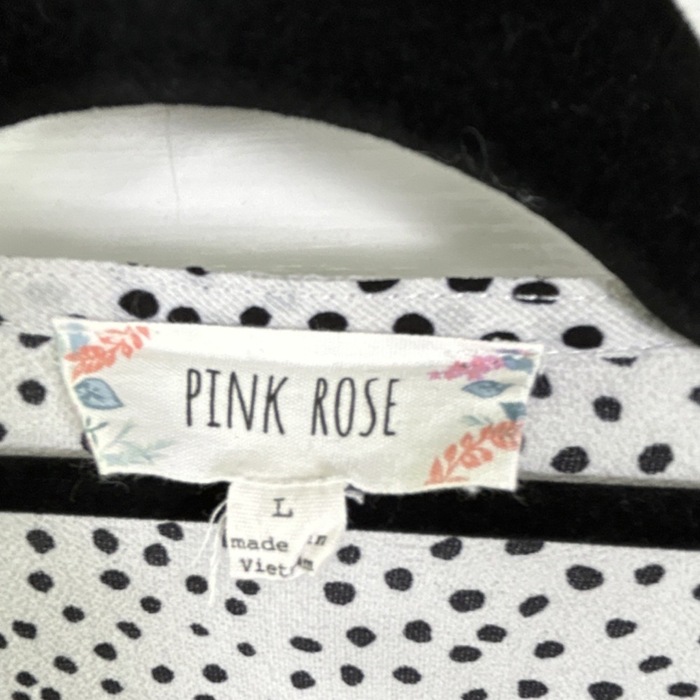 Pink Rose Womens Polka Dot Kimono Cardigan White Black Open Front Size L - Picture 2 of 9